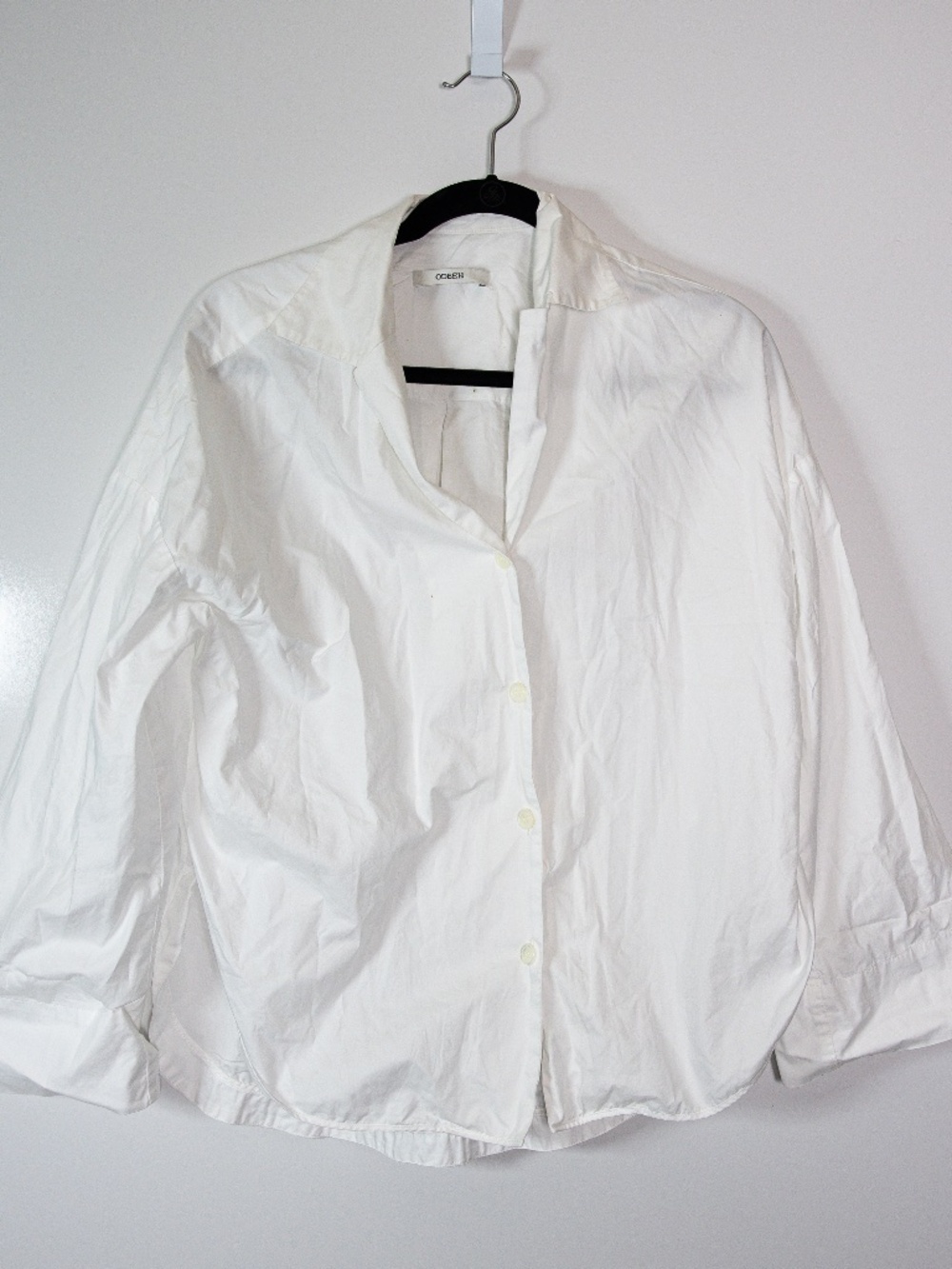 Odeeh Cotton Poplin Collared Long Sleeve Button Down Blouse Shirt Top White S